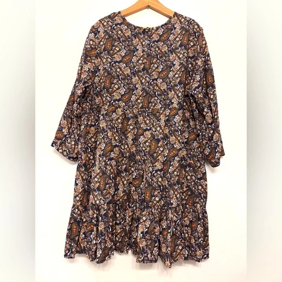 NATURAL LIFE Heidi Mini Dress Tiered Paisley Pockets Cottage Core Fall XL NWOT - Picture 5 of 13